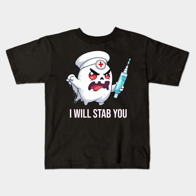 Scary Nurse Ghost - I Will Stab You Kids T-Shirt by Rishirt